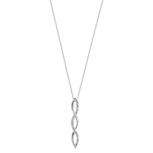 Collier en argent rhodi chane avec pendentif torsade allonge avec 1 moiti orne d\'oxydes blancs sertis - longueur 40cm + 4cm de rallonge - Vue 2