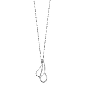 Collier en argent rhodi chane avec pendentif 2 gouttes vides et croises, 1 lisse et l\'autre orne d\'oxydes blancs sertis - longueur 40cm + 4cm de rallonge - Vue 2