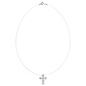 Collier en argent rhodi fil en nylon avec pendentif croix en oxydes blancs sertis clos - longueur 42cm - Vue 2