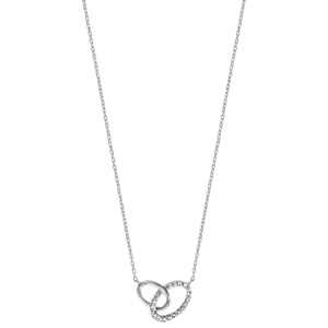 Collier en argent rhodi chane avec pendentif 2 anneaux ovales de taille diffrente emmaills, 1 petit lisse et le gros orn d\'oxydes blancs sertis - longueur 40cm + 4cm de rallonge - Vue 2