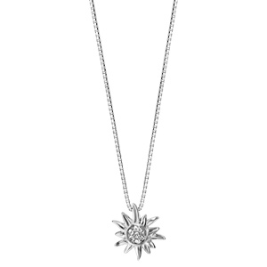 Collier en argent rhodi chane avec pendentif fleur d\'edelweiss orne d\'oxydes blancs sertis - longueur 42cm + 3cm de rallonge - Vue 2