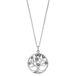 Collier en argent rhodi chane avec pendentif cercle suspendu avec arbre de vie dcoup et orn d\'oxydes blancs  l\'intrieur - longueur 42cm + 3cm de rallonge - Vue 2