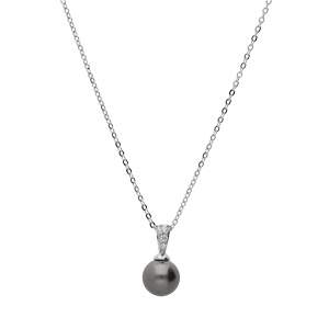 Collier en argent rhodi chane avec pendentif Perle de cultue de Tahiti vritable 7mm 42+cm - Vue 2