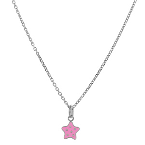 Collier en argent rhodi chane avec pendentif toile rose  poids 36+2cm - Vue 2