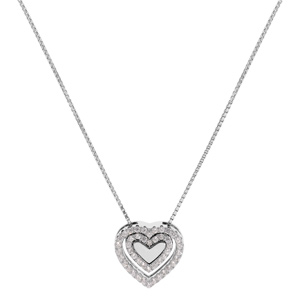 Collier en argent rhodi chane avec pendentif coeur oxydes blancs 41+3cm - Vue 2