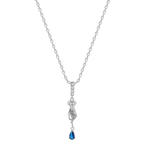 Collier en argent rhodi chane avec pendentif main avec oxyde bleu 42+3cm - Vue 2