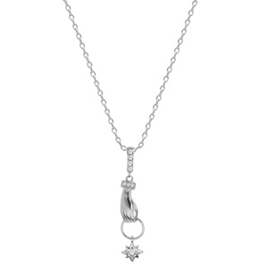 Collier en argent rhodi chane avec pendentif main avec toile 42+3cm - Vue 2