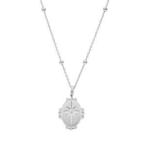 Collier en argent rhodi chane avec mdaille ovale 14mm perle toile 38+5cm - Vue 2