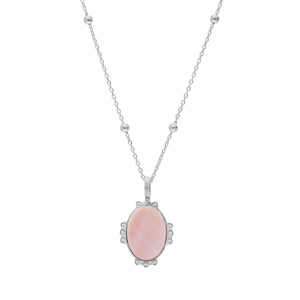 Collier en argent rhodi chane avec mdaille ovale 14mm perle pierre naturelle Nacre rose 38+5cm - Vue 2