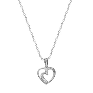 Collier en argent rhodi chane avec pendentif coeur torsade d\'oxydes blancs 42+3cm - Vue 2