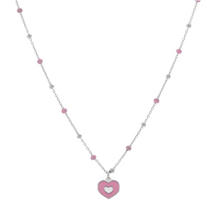 Collier en argent rhodi chane avec pendentif coeur rose 38+3cm - Vue 2