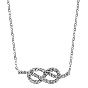 Collier en argent rhodi chane avec pendentif noeud marin en oxydes blancs sertis - longueur 40cm + 4cm de rallonge - Vue 2