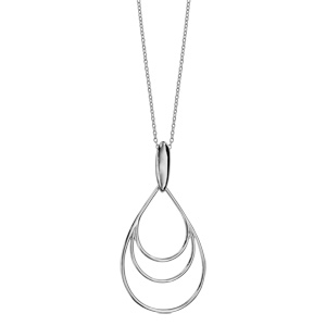 Collier en argent rhodi chane avec pendentif 3 gouttes de taille diffrente en fil - longueur 40cm + 4cm de rallonge - Vue 2