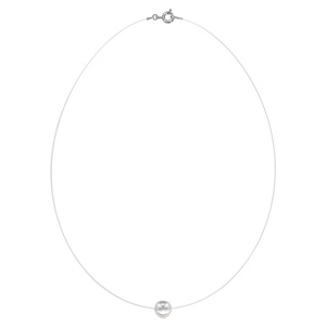 Collier en argent rhodi fil en nylon avec pendentif perle blanche de synthse 8mm longueur 42cm - Vue 2