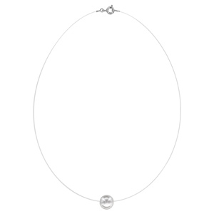 Collier en argent rhodi fil en nylon avec pendentif perle blanche synthtique de 10mm longueur 42cm - Vue 2