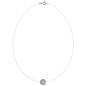 Collier en argent rhodi fil en nylon avec pendentif grosse boule en rsine et strass blancs - longueur 42cm - Vue 2