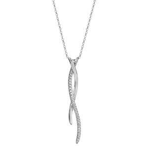 Collier en argent rhodi chane avec pendentif 2 brins en forme de vague, 1 lisse et l\'autre orn d\'oxydes blancs sertis - longueur 42cm + 3cm de rallonge - Vue 2