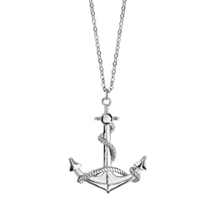 Collier en argent rhodi chane avec pendentif ancre marine avec cordage - longueur 42cm + 3cm de rallonge - Vue 2