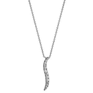 Collier en argent rhodi chane avec pendentif vague en oxydes blancs - longueur 40cm + 4cm de rallonge - Vue 2