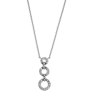 Collier en argent rhodi chane avec pendentif 3 anneaux de taille diffrente orns d\'oxydes blancs sertis - longueur 40cm + 4cm de rallonge - Vue 2