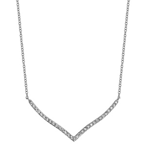 Collier en argent rhodi chane avec pendentif V en vague lgre orn d\'oxydes blancs - longueur 40cm + 4cm de rallonge - Vue 2