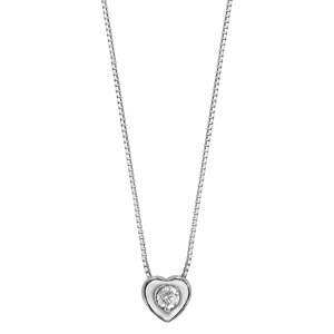 Collier en argent rhodi chane avec pendentif coeur avec oxyde blanc serti au centre - longueur 41,5cm - Vue 2