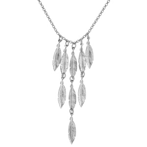 Collier en argent rhodié chaîne avec pampilles plumes en cascade - longueur 42cm - Vue 2