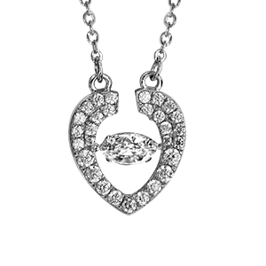 Collier Dancing Stone en argent rhodié chaîne avec pendentif coeur pavé d\'oxydes blancs - longueur 41,5cm + 3cm de rallonge - Vue 2