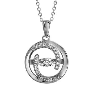Collier Dancing Stone en argent rhodié chaîne avec pendentif rond et 2 extrémités en spirales ornées d\'oxydes blancs - longueur 41,5cm + 3cm de rallonge - Vue 2