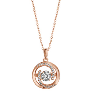 Collier Dancing Stone en argent et dorure rose chaîne avec pendentif rond et 2 extrémités en spirales ornées d\'oxydes blancs - longueur 42cm + 3cm de rallonge - Vue 2