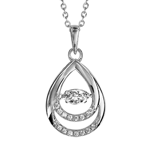 Collier Dancing Stone en argent rhodi chane avec pendentif 2 gouttes ornes d\'oxydes blancs - longueur 41,5cm + 3cm de rallonge - Vue 2