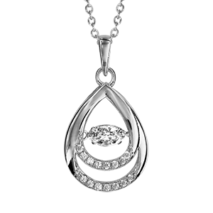 Collier Dancing Stone en argent rhodié chaîne avec pendentif 2 gouttes ornées d\'oxydes blancs - longueur 41,5cm + 3cm de rallonge - Vue 2