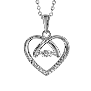 Collier Dancing Stone en argent rhodié chaîne avec pendentif coeur et oxydes blancs sur la pointe - longueur 41,5cm + 3cm de rallonge - Vue 2