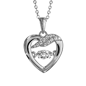 Collier Dancing Stone en argent rhodié chaîne avec pendentif coeur agrémenté d\'1 ruban orné d\'oxydes blancs - longueur 41,5cm + 3cm de rallonge - Vue 2