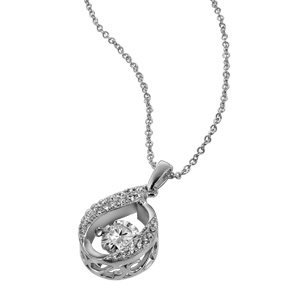 Collier Dancing Stone en argent rhodi chane avec pendentif goutte orne d\'oxydes blancs - longueur 41,5cm + 3cm de rallonge - Vue 2