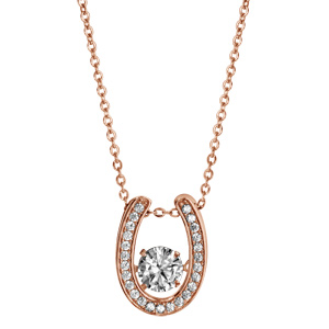 Collier Dancing Stone en argent et dorure rose chaîne avec pendentif fer à cheval et oxydes blancs - longueur 42cm + 3cm de rallonge - Vue 2