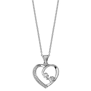 Collier en argent rhodi chane avec pendentif coeur vid avec boucle \