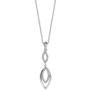 Collier en argent rhodi chane avec pendentif amande orne d\'oxydes blancs sertis retenant 1 autre amande orne d\'oxydes blancs plus grosse et 1 autre plus grosse et lisse - longueur 40cm + 5cm de rallonge - Vue 2