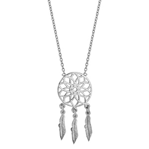 Collier en argent rhodi chane avec pendentif attrape rve avec 3 plumes suspendues - longueur 37cm + 4cm de rallonge - Vue 2