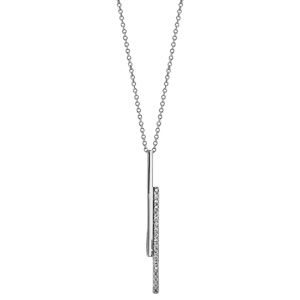 Collier en argent rhodi chane avec pendentif 2 btons superposs, 1 lisse et l\'autre orn d\'oxydes blancs sertis - longueur 38cm + 4cm de rallonge - Vue 2