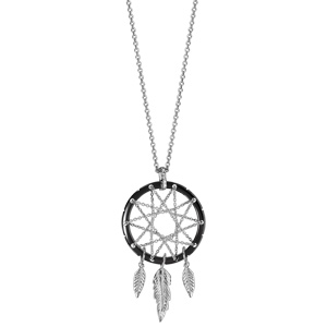Collier en argent rhodié chaîne avec pendentif attrape rêve avec tour en céramique noire, milieu en chaînettes et 3 plumes suspendues - longueur 42cm + 3cm de rallonge - Vue 2