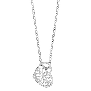 Collier en argent rhodi chane avec pendentif coeur ajour en forme de fleur - longueur 42cm + 3cm de rallonge - Vue 2