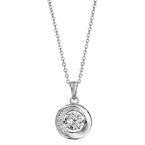 Collier Dancing Stone en argent rhodié chaîne avec pendentif rond avec oxydes blancs - longueur 42cm + 3cm de rallonge - Vue 2