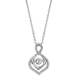Collier Dancing Stone en argent rhodié chaîne avec pendentif vrillé se finissant en pointe ornée d\'oxydes blancs - longueur 42cm + 3cm de rallonge - Vue 2