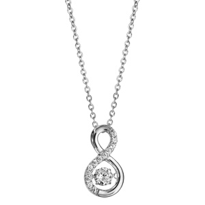 Collier Dancing Stone en argent rhodié chaîne retenant pendentif symbole infini orné d\'oxydes blancs - longueur 42cm + 3cm de rallonge - Vue 2