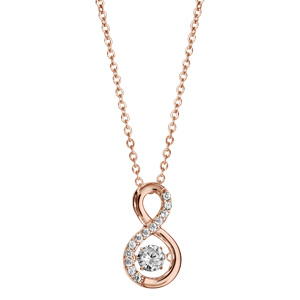 Collier Dancing Stone en argent et dorure rose chaîne retenant pendentif symbole infini orné d\'oxydes blancs - longueur 42cm + 3cm de rallonge - Vue 2