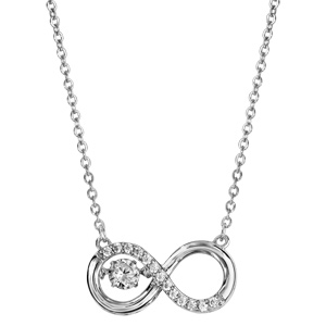 Collier Dancing Stone en argent rhodié chaîne avec pendentif symbole infini orné d\'oxydes blancs - longueur 42cm + 3cm de rallonge - Vue 2