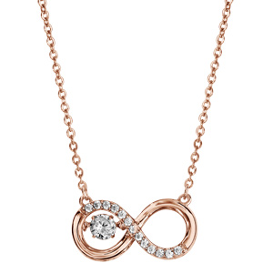 Collier Dancing Stone en argent et dorure rose chaîne avec pendentif symbole infini orné d\'oxydes blancs - longueur 42cm + 3cm de rallonge - Vue 2