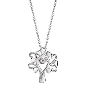 Collier Dancing Stone en argent rhodié chaîne avec pendentif arbre de vie et branches coeurs - longueur 42cm + 3cm de rallonge - Vue 2