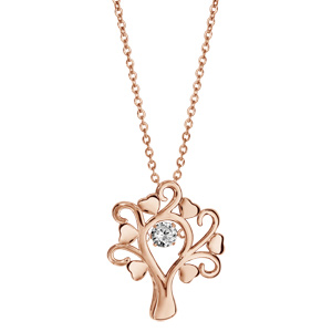 Collier Dancing Stone en argent et dorure rose chaîne avec pendentif arbre de vie et branches coeurs - longueur 42cm + 3cm de rallonge - Vue 2
